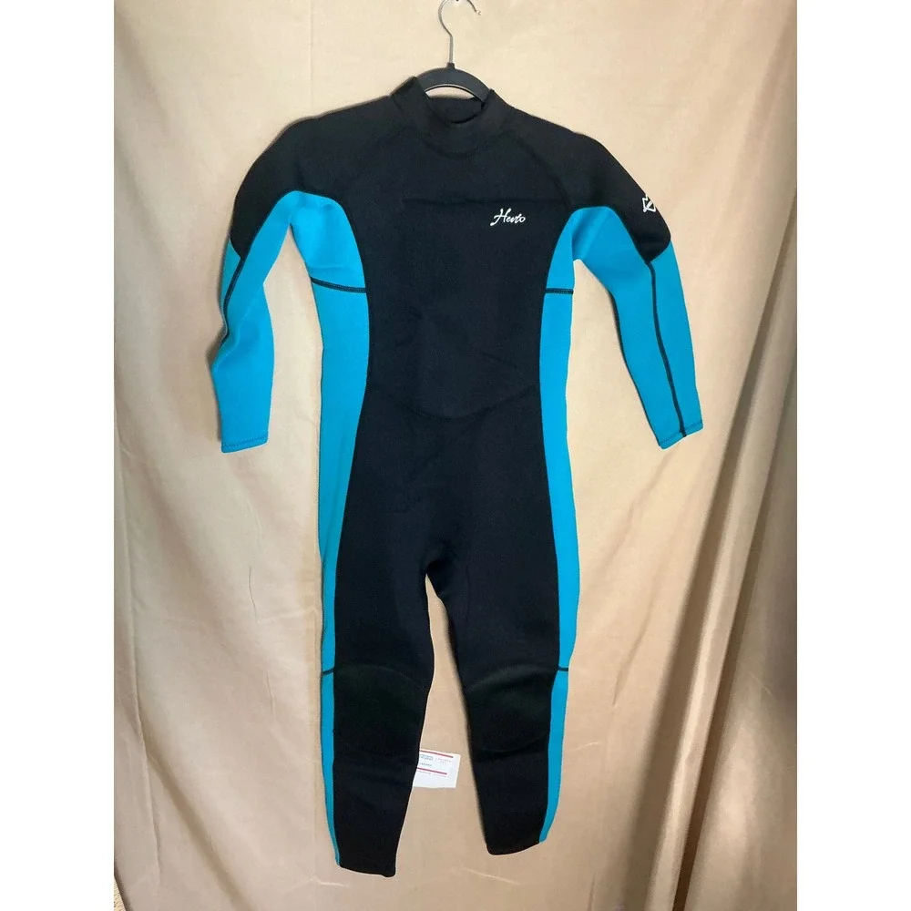 Hevto Wetsuit Kids Size 12 Black Blue New 3/2mm Neoprene Full Body Back Zip